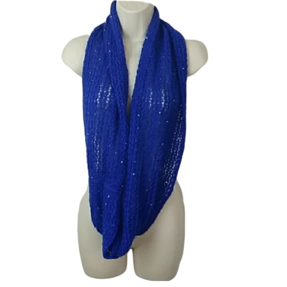 Miss Accessori Italian Wool Blend Infinity Scarf Royal Blue Knit Made in Italy - Picture 1 of 5